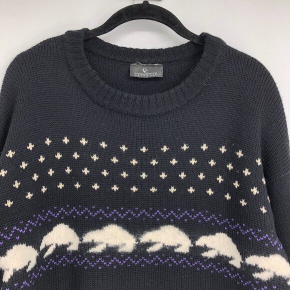 Cappello Black ugly / grandma christmas sweater w/snowflakes &  polar bears M - Picture 4 of 14